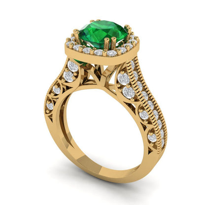 2.37 cttw Simulated Emerald Hidden Halo Engagement Ring - Solid Gold (Round Cut,7.5mm)