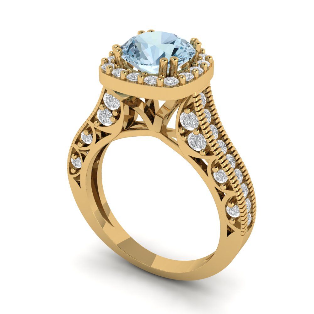 2.37 cttw Zirconia Simulated Blue Diamond Hidden Halo Engagement Ring - Solid Gold (VVS1, Round Cut,7.5mm)