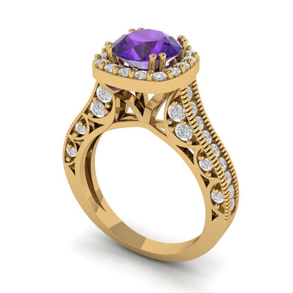 2.37 cttw Natural Amethyst Hidden Halo Engagement Ring - Solid Gold (Round Cut,7.5mm)