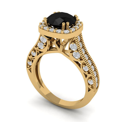 2.37 cttw Natural Onyx Hidden Halo Engagement Ring - Solid Gold (Round Cut,7.5mm)