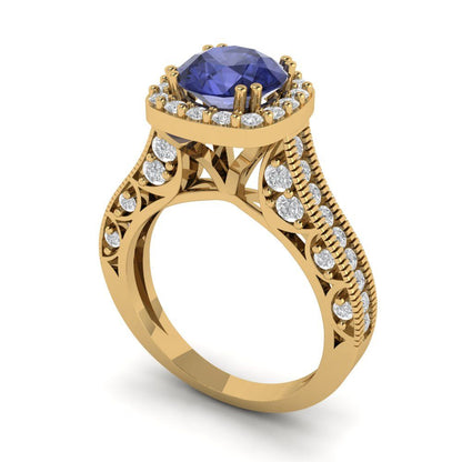 2.37 cttw Simulated Tanzanite Hidden Halo Engagement Ring - Solid Gold (Round Cut,7.5mm)