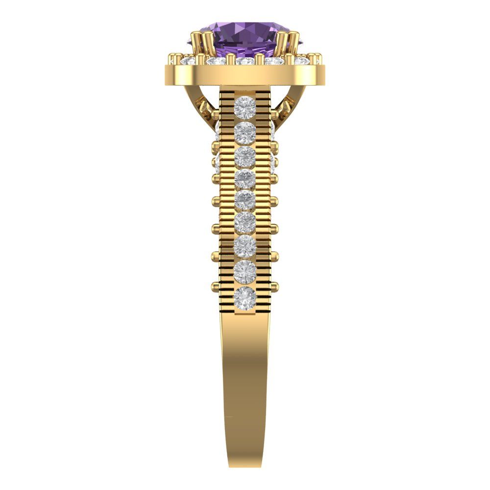 2.37 cttw Simulated Alexandrite Hidden Halo Engagement Ring - Solid Gold (Round Cut,7.5mm)