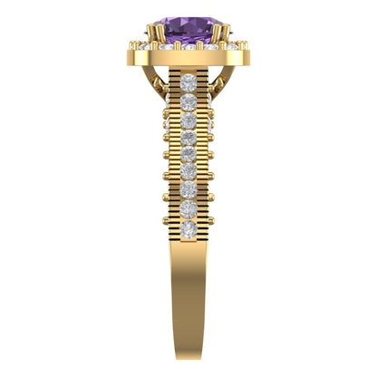 2.37 cttw Simulated Alexandrite Hidden Halo Engagement Ring - Solid Gold (Round Cut,7.5mm)