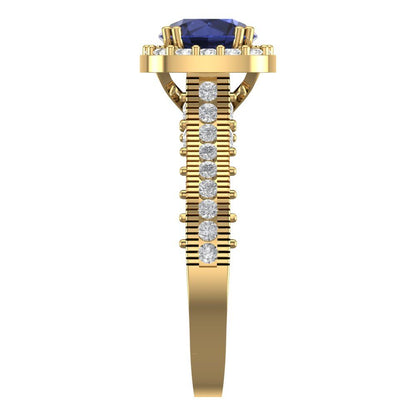 2.37 cttw Simulated Blue Sapphire Hidden Halo Engagement Ring - Solid Gold (Round Cut,7.5mm)
