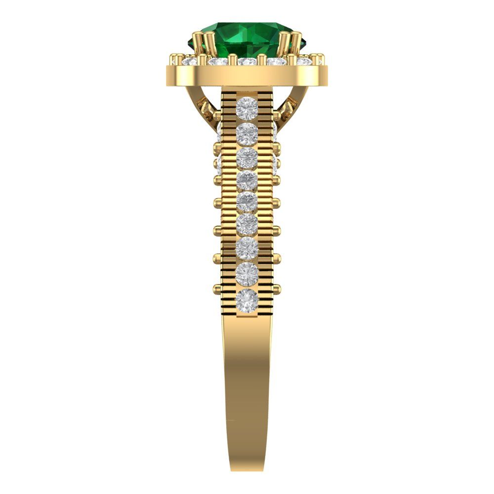 2.37 cttw Simulated Emerald Hidden Halo Engagement Ring - Solid Gold (Round Cut,7.5mm)