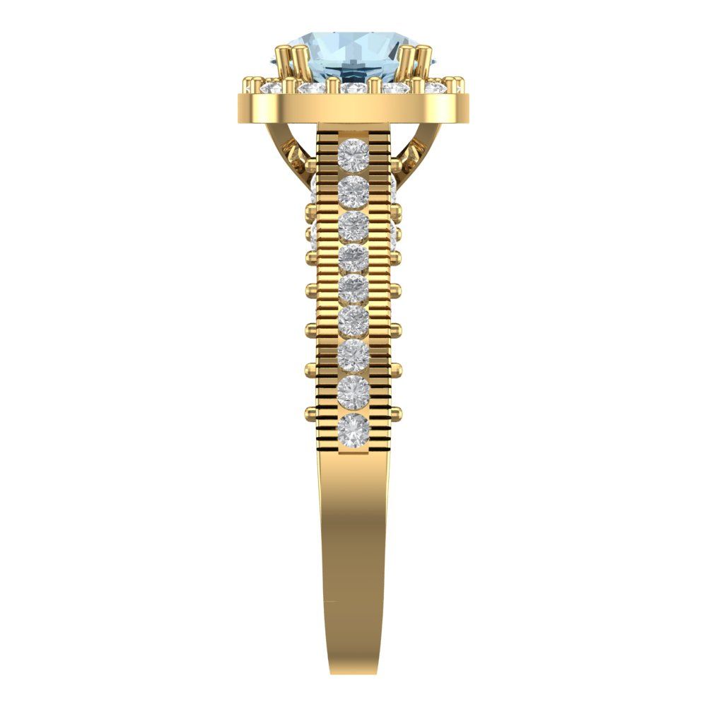 2.37 cttw Natural Aquamarine Hidden Halo Engagement Ring - Solid Gold (Round Cut,7.5mm)