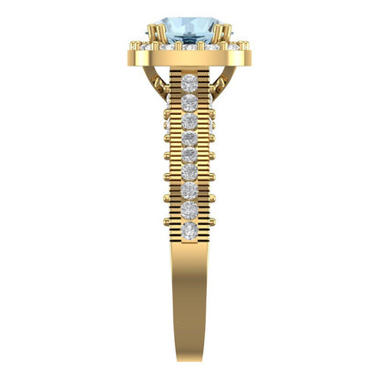 2.37 cttw Natural Aquamarine Hidden Halo Engagement Ring - Solid Gold (Round Cut,7.5mm)