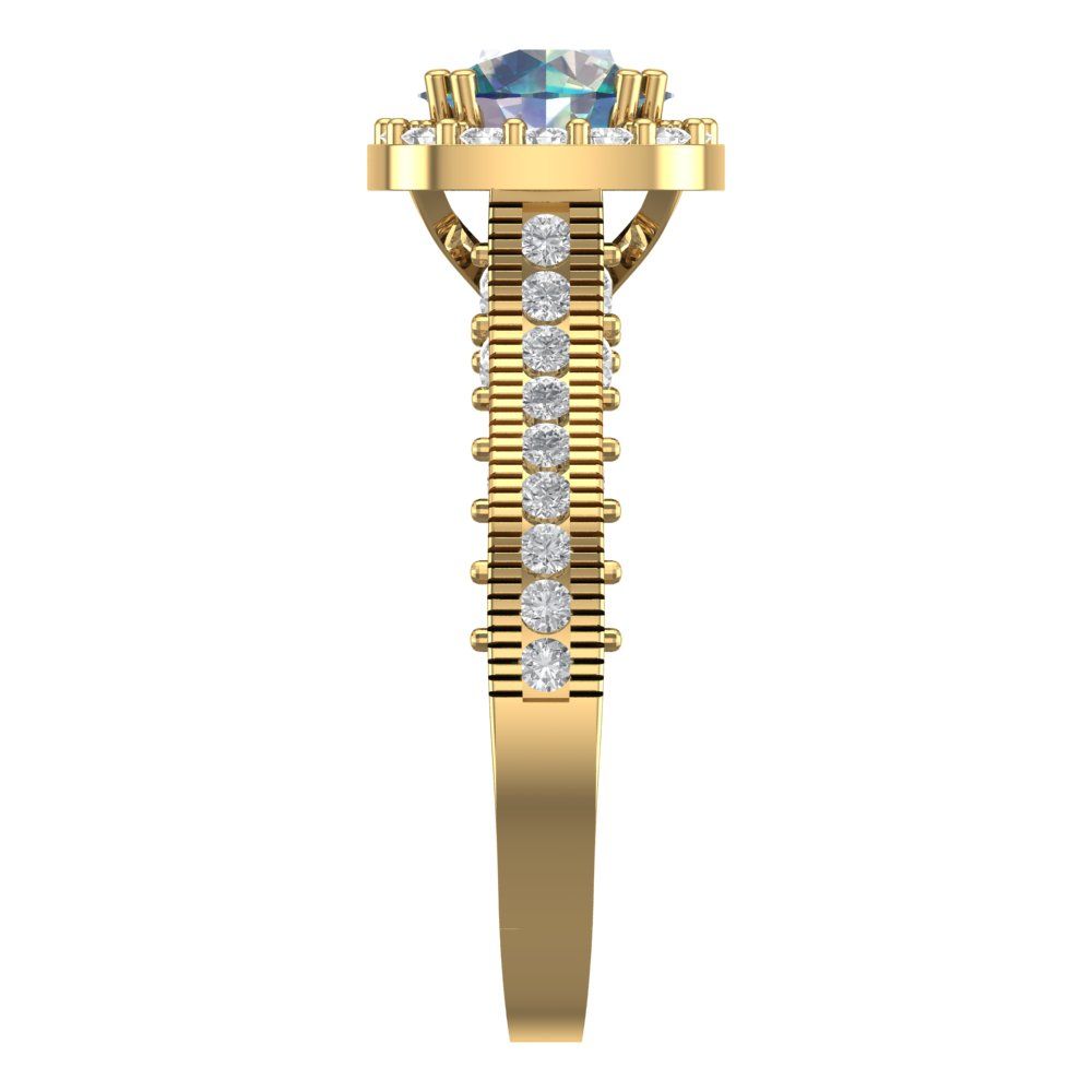 2.37 cttw Blue Moissanite Hidden Halo Engagement Ring - Solid Gold (Round Cut,7.5mm)