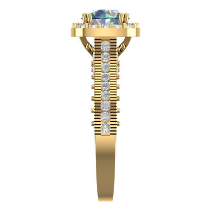 2.37 cttw Blue Moissanite Hidden Halo Engagement Ring - Solid Gold (Round Cut,7.5mm)