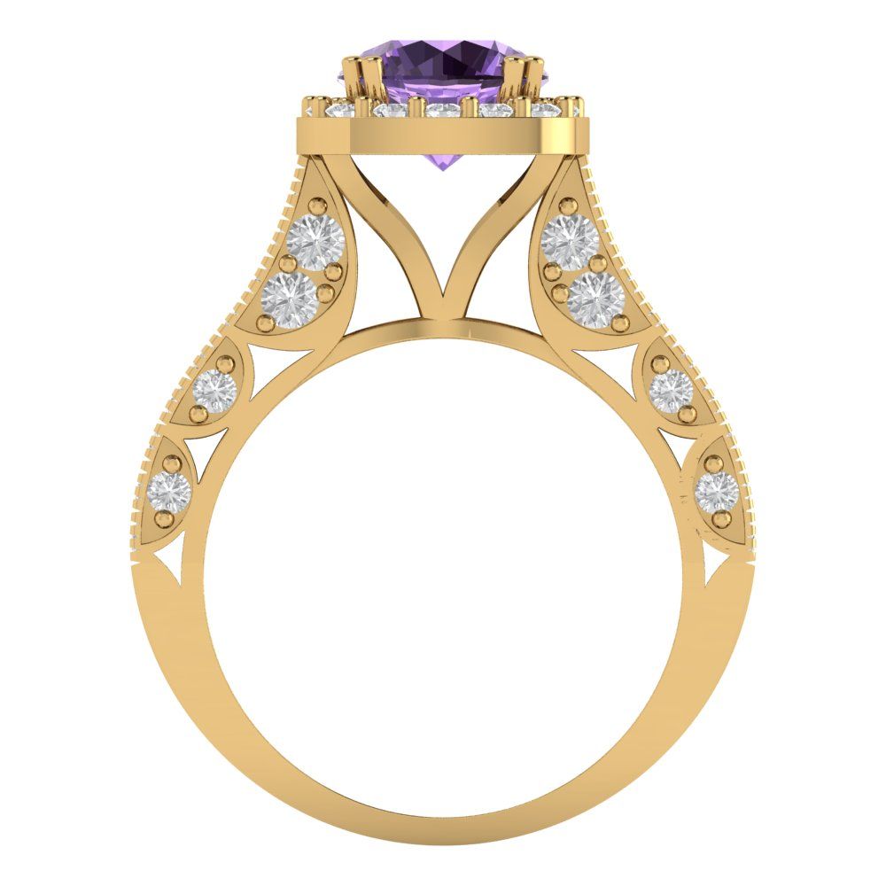 2.37 cttw Simulated Alexandrite Hidden Halo Engagement Ring - Solid Gold (Round Cut,7.5mm)