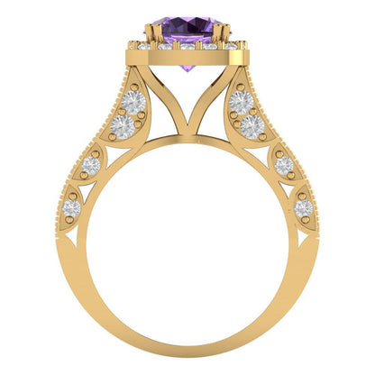 2.37 cttw Simulated Alexandrite Hidden Halo Engagement Ring - Solid Gold (Round Cut,7.5mm)