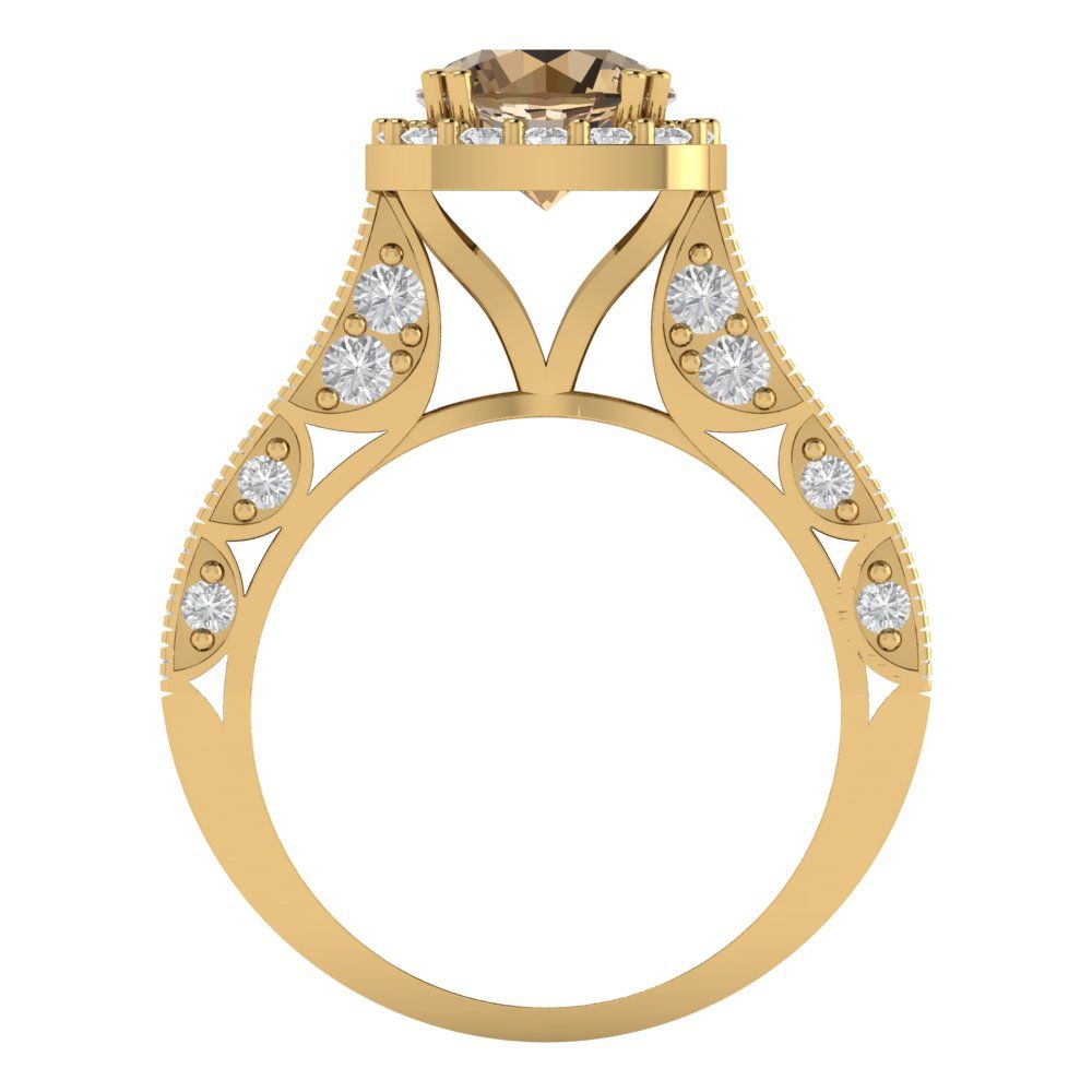 2.37 cttw Zirconia Simulated Champagne Diamond Hidden Halo Engagement Ring - Solid Gold (VVS1, Round Cut,7.5mm)