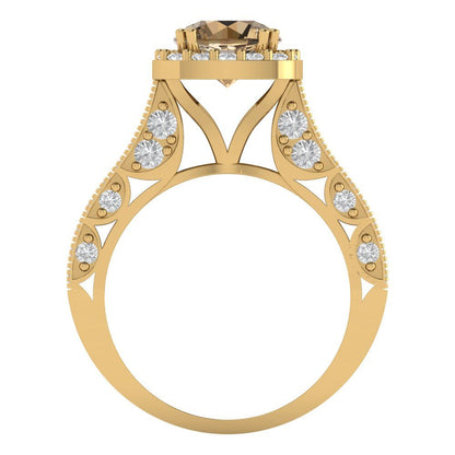 2.37 cttw Zirconia Simulated Champagne Diamond Hidden Halo Engagement Ring - Solid Gold (VVS1, Round Cut,7.5mm)