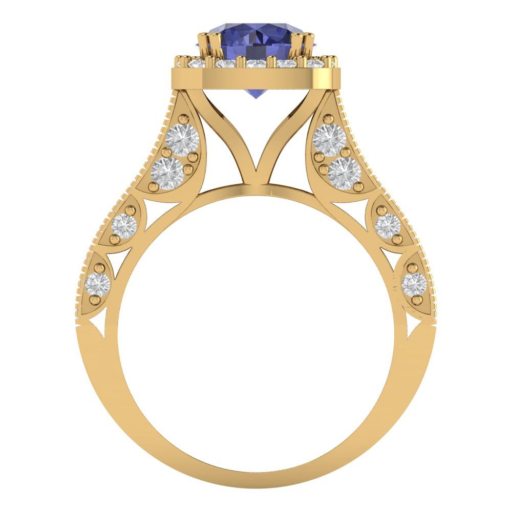 2.37 cttw Simulated Tanzanite Hidden Halo Engagement Ring - Solid Gold (Round Cut,7.5mm)