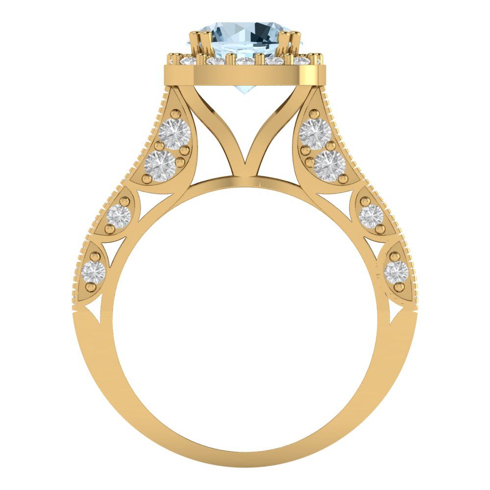 2.37 cttw Natural Sky Blue Topaz Hidden Halo Engagement Ring - Solid Gold (Round Cut,7.5mm)
