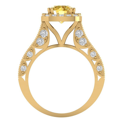 2.37 cttw Natural Citrine Hidden Halo Engagement Ring - Solid Gold (Round Cut,7.5mm)