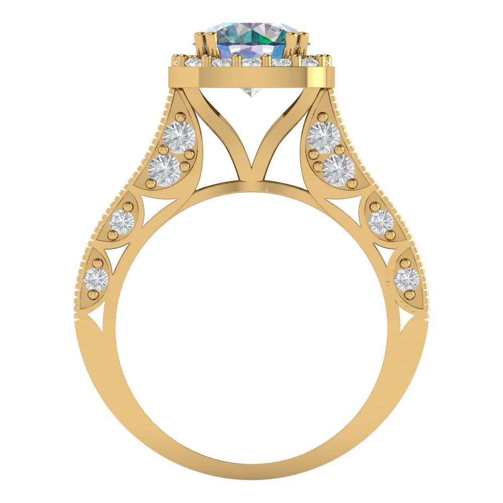 2.37 cttw Blue Moissanite Hidden Halo Engagement Ring - Solid Gold (Round Cut,7.5mm)