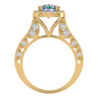2.37 cttw Blue Moissanite Hidden Halo Engagement Ring - Solid Gold (Round Cut,7.5mm)
