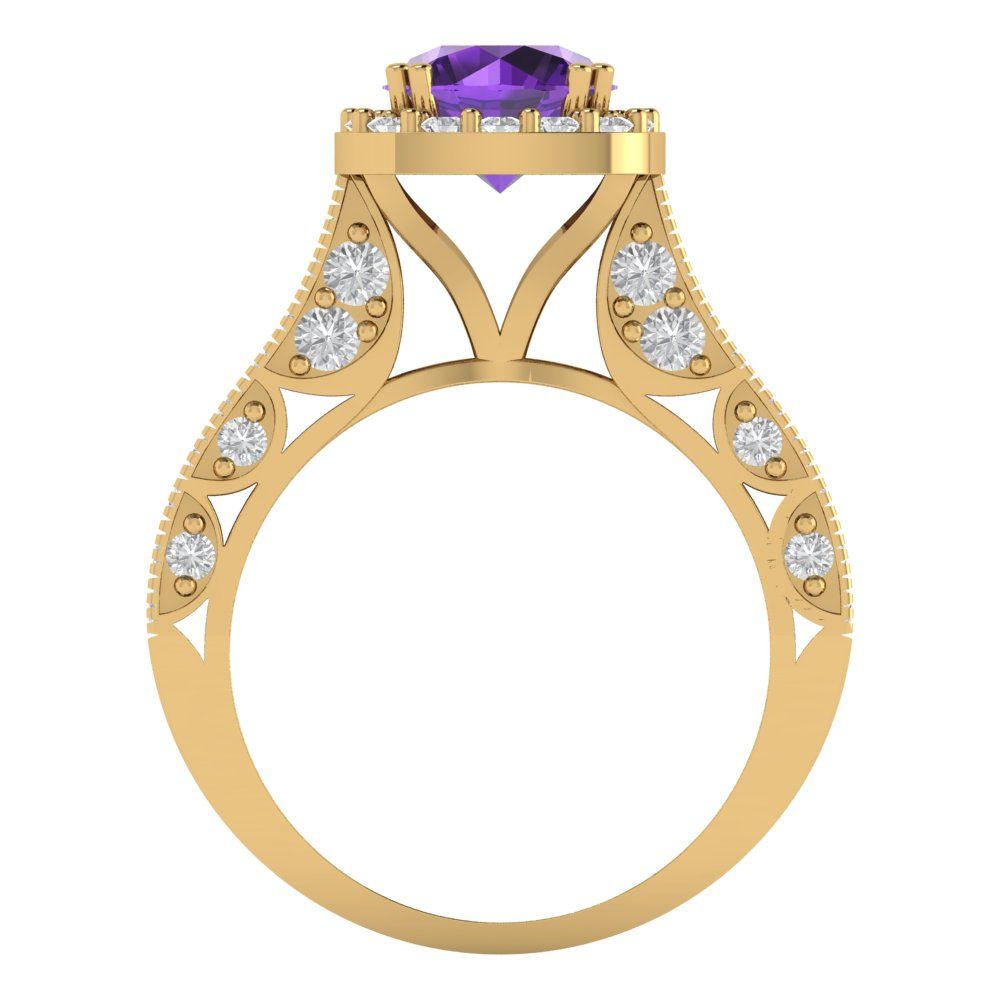2.37 cttw Natural Amethyst Hidden Halo Engagement Ring - Solid Gold (Round Cut,7.5mm)