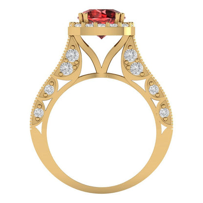 2.37 cttw Natural Garnet Hidden Halo Engagement Ring - Solid Gold (Round Cut,7.5mm)