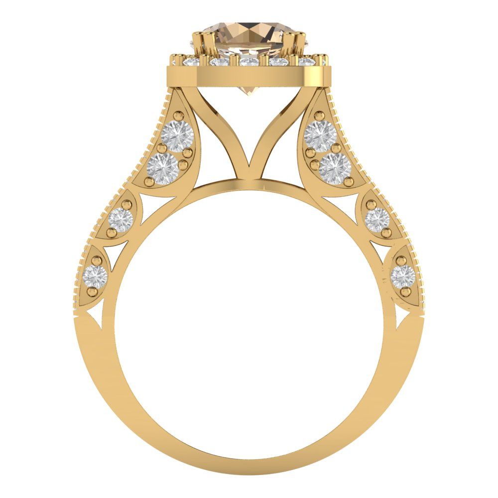 2.37 cttw Yellow Moissanite Hidden Halo Engagement Ring - Solid Gold (Round Cut,7.5mm)