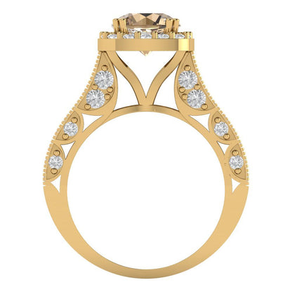 2.37 cttw Yellow Moissanite Hidden Halo Engagement Ring - Solid Gold (Round Cut,7.5mm)