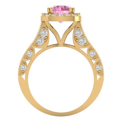 2.37 cttw Zirconia Simulated Pink Diamond Hidden Halo Engagement Ring - Solid Gold (VVS1, Round Cut,7.5mm)