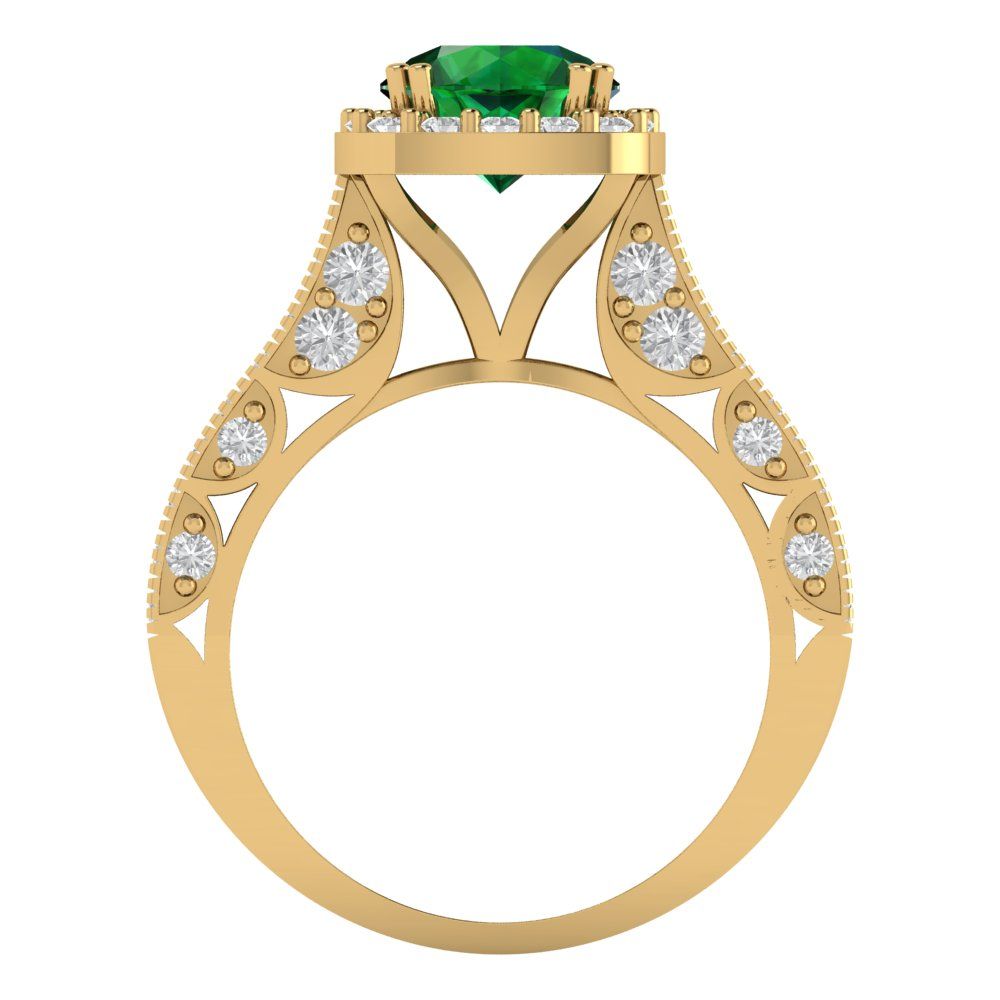 2.37 cttw Simulated Emerald Hidden Halo Engagement Ring - Solid Gold (Round Cut,7.5mm)
