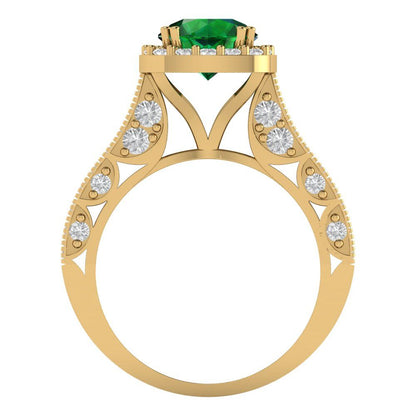 2.37 cttw Simulated Emerald Hidden Halo Engagement Ring - Solid Gold (Round Cut,7.5mm)
