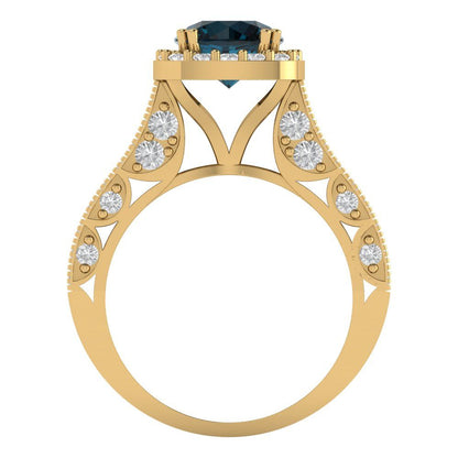2.37 cttw Natural London Blue Topaz Hidden Halo Engagement Ring - Solid Gold (Round Cut,7.5mm)