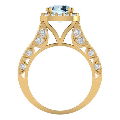 2.37 cttw Natural Swiss Blue Topaz Hidden Halo Engagement Ring - Solid Gold (Round Cut,7.5mm)