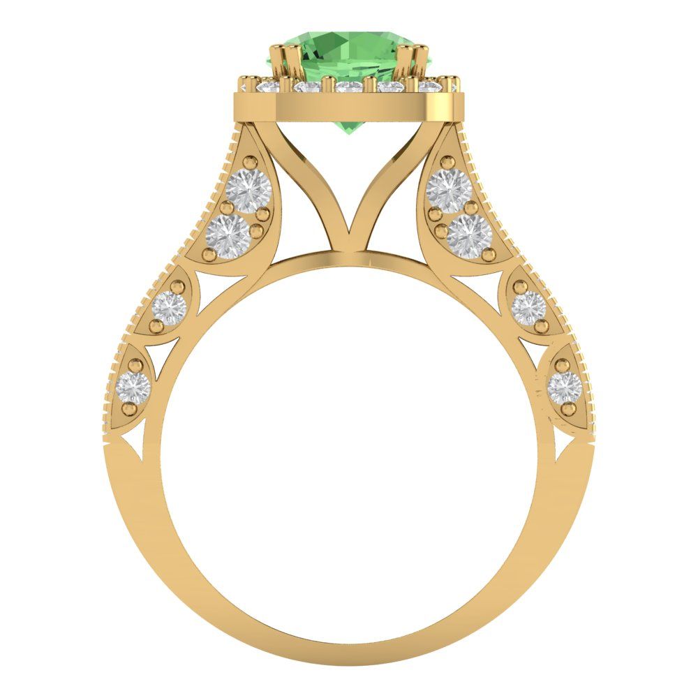 2.37 cttw Zirconia Simulated Green Diamond Hidden Halo Engagement Ring - Solid Gold (VVS1, Round Cut,7.5mm)