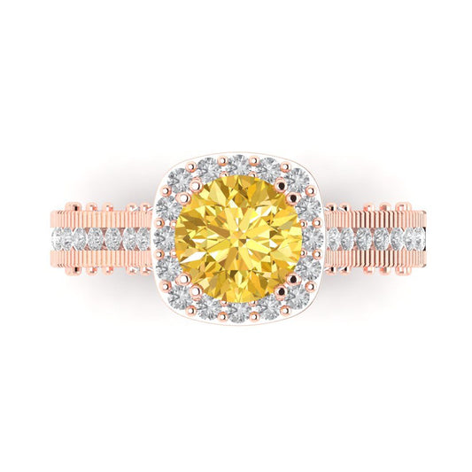 2.37 cttw Natural Citrine Hidden Halo Engagement Ring - Solid Rose Gold (VVS1, Round Cut,7.5mm)