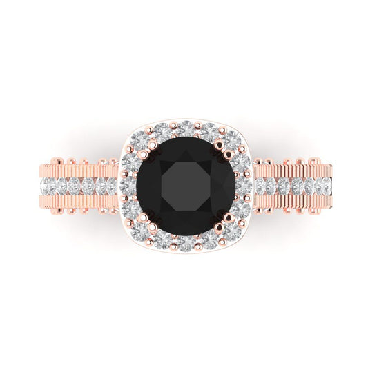 2.37 cttw Natural Onyx Hidden Halo Engagement Ring - Solid Rose Gold (VVS1, Round Cut,7.5mm)