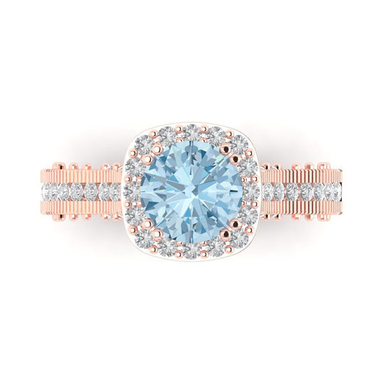 2.37 cttw Natural Swiss Blue Topaz Hidden Halo Engagement Ring - Solid Rose Gold (VVS1, Round Cut,7.5mm)