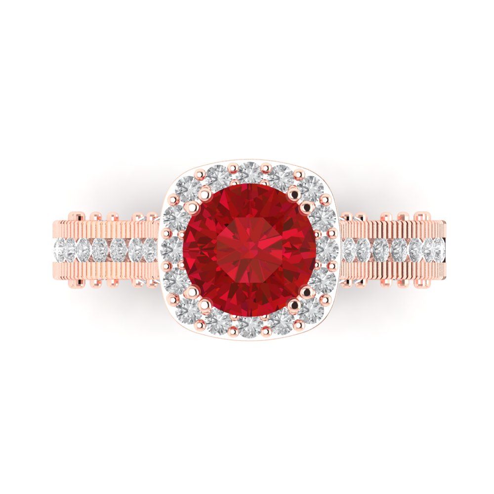 2.37 cttw Simulated Ruby Hidden Halo Engagement Ring - Solid Rose Gold (VVS1, Round Cut,7.5mm)