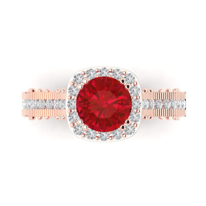 2.37 cttw Simulated Ruby Hidden Halo Engagement Ring - Solid Rose Gold (VVS1, Round Cut,7.5mm)