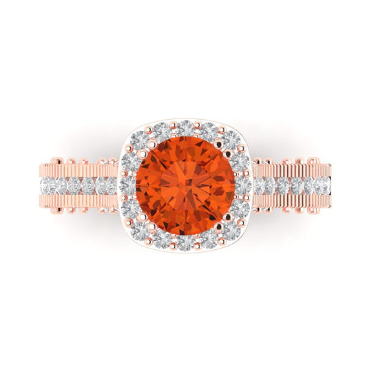 2.37 cttw Zirconia Simulated Red Diamond Hidden Halo Engagement Ring - Solid Rose Gold (VVS1, Round Cut,7.5mm)