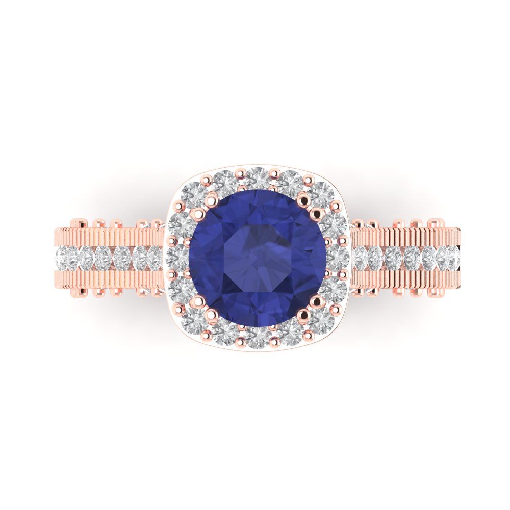 2.37 cttw Simulated Tanzanite Hidden Halo Engagement Ring - Solid Gold (Round Cut,7.5mm)