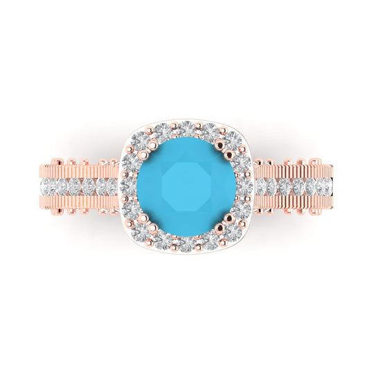 2.37 cttw Simulated Turquoise Hidden Halo Engagement Ring - Solid Rose Gold (VVS1, Round Cut,7.5mm)