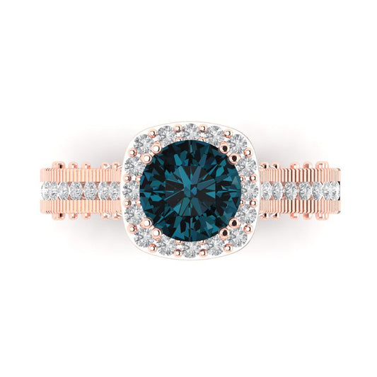 2.37 cttw Natural London Blue Topaz Hidden Halo Engagement Ring - Solid Rose Gold (VVS1, Round Cut,7.5mm)