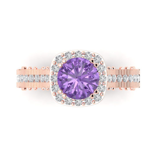 2.37 cttw Simulated Alexandrite Hidden Halo Engagement Ring - Solid Rose Gold (VVS1, Round Cut,7.5mm)