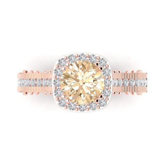 2.37 cttw Natural Morganite Hidden Halo Engagement Ring - Solid Rose Gold (VVS1, Round Cut,7.5mm)