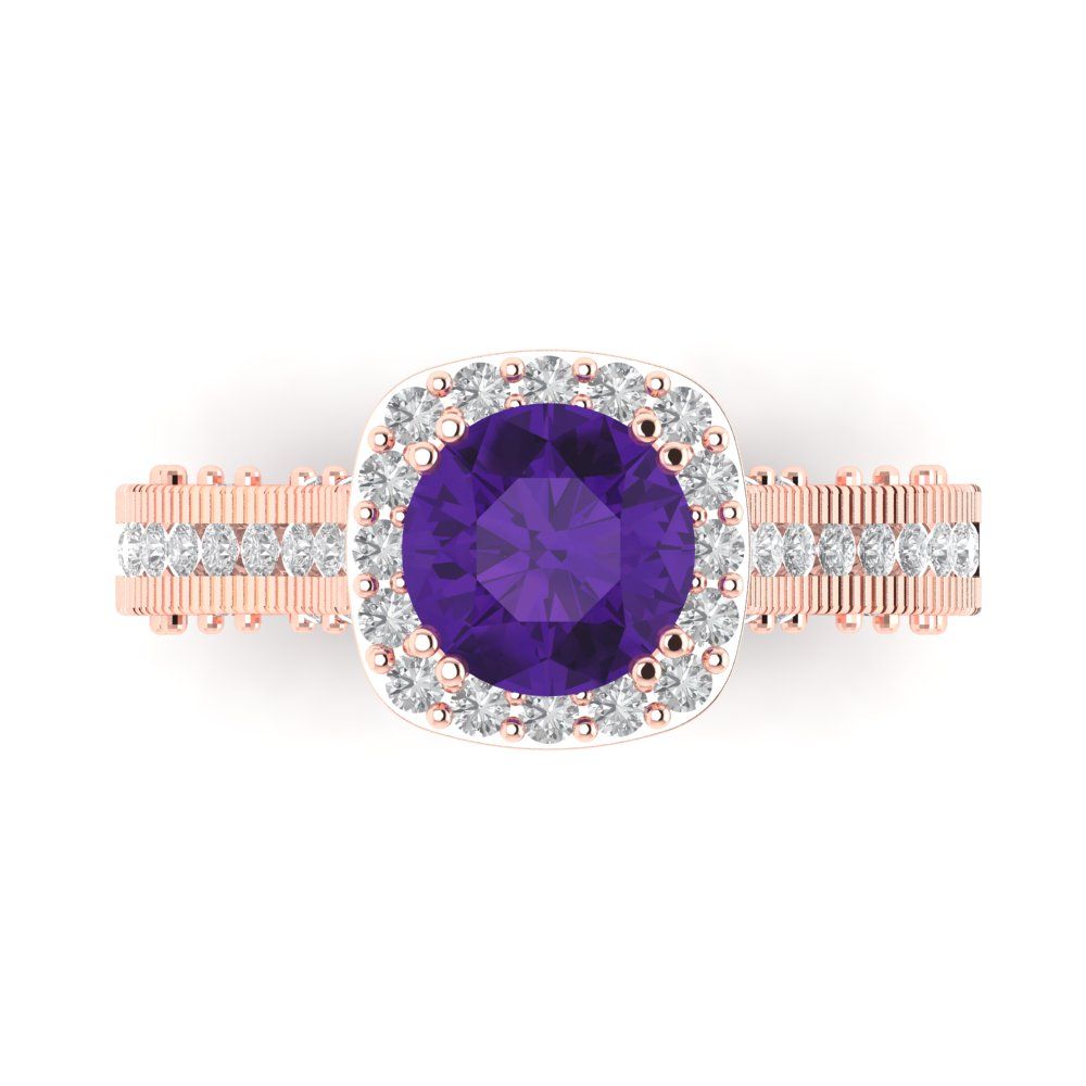 2.37 cttw Natural Amethyst Hidden Halo Engagement Ring - Solid Gold (Round Cut,7.5mm)