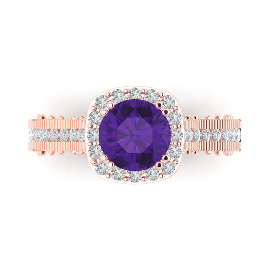 2.37 cttw Natural Amethyst Hidden Halo Engagement Ring - Solid Rose Gold (VVS1, Round Cut,7.5mm)