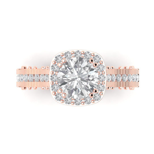 2.37 cttw Moissanite Hidden Halo Engagement Ring - Solid Rose Gold (VVS1, Round Cut,7.5mm)