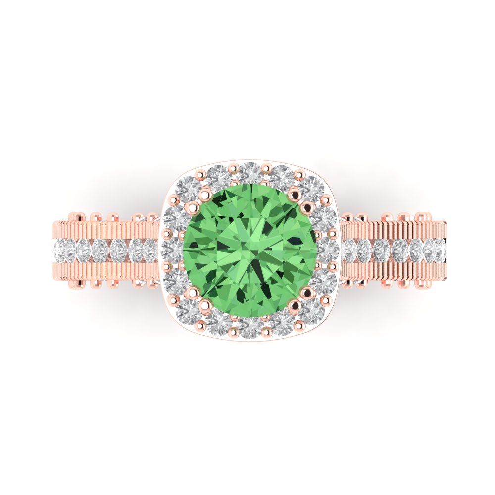 2.37 cttw Zirconia Simulated Green Diamond Hidden Halo Engagement Ring - Solid Gold (VVS1, Round Cut,7.5mm)