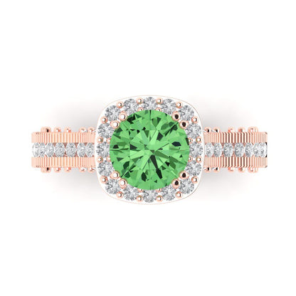 2.37 cttw Zirconia Simulated Green Diamond Hidden Halo Engagement Ring - Solid Gold (VVS1, Round Cut,7.5mm)
