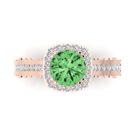 2.37 cttw Zirconia Simulated Green Diamond Hidden Halo Engagement Ring - Solid Rose Gold (VVS1, Round Cut,7.5mm)