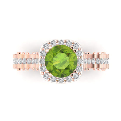 2.37 cttw Natural Peridot Hidden Halo Engagement Ring - Solid Gold (Round Cut,7.5mm)